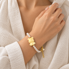 Baltic Amber Teddy Bear Pearl Bracelet – Creamy White
