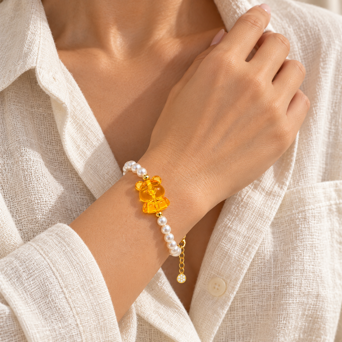 Baltic Amber Teddy Bear Pearl Bracelet – Honey