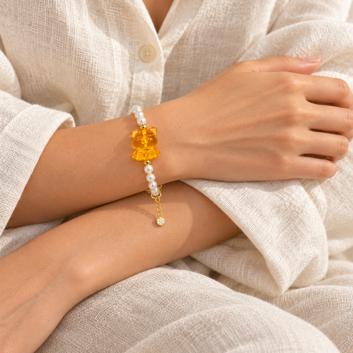 Baltic Amber Teddy Bear Pearl Bracelet – Honey