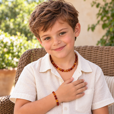 Cognac Amber Necklace + Bracelet Set