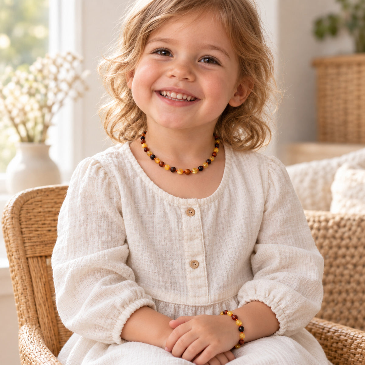 Multicolor Amber Necklace + Bracelet Set