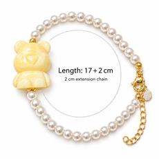 Baltic Amber Teddy Bear Pearl Bracelet – Creamy White