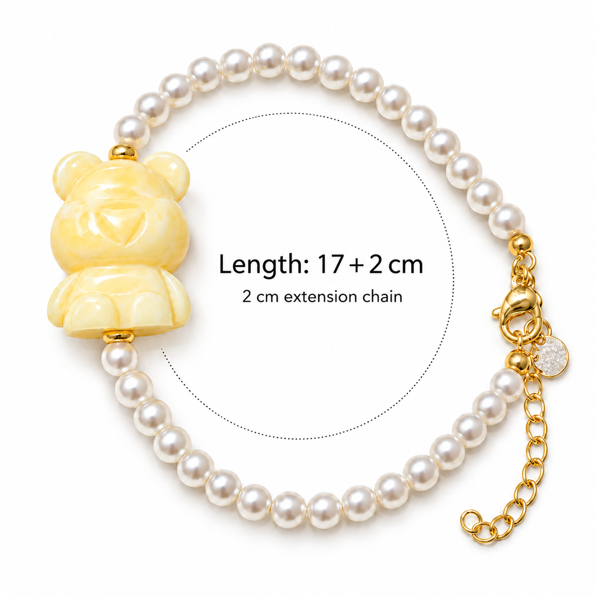 Baltic Amber Teddy Bear Pearl Bracelet – Creamy White
