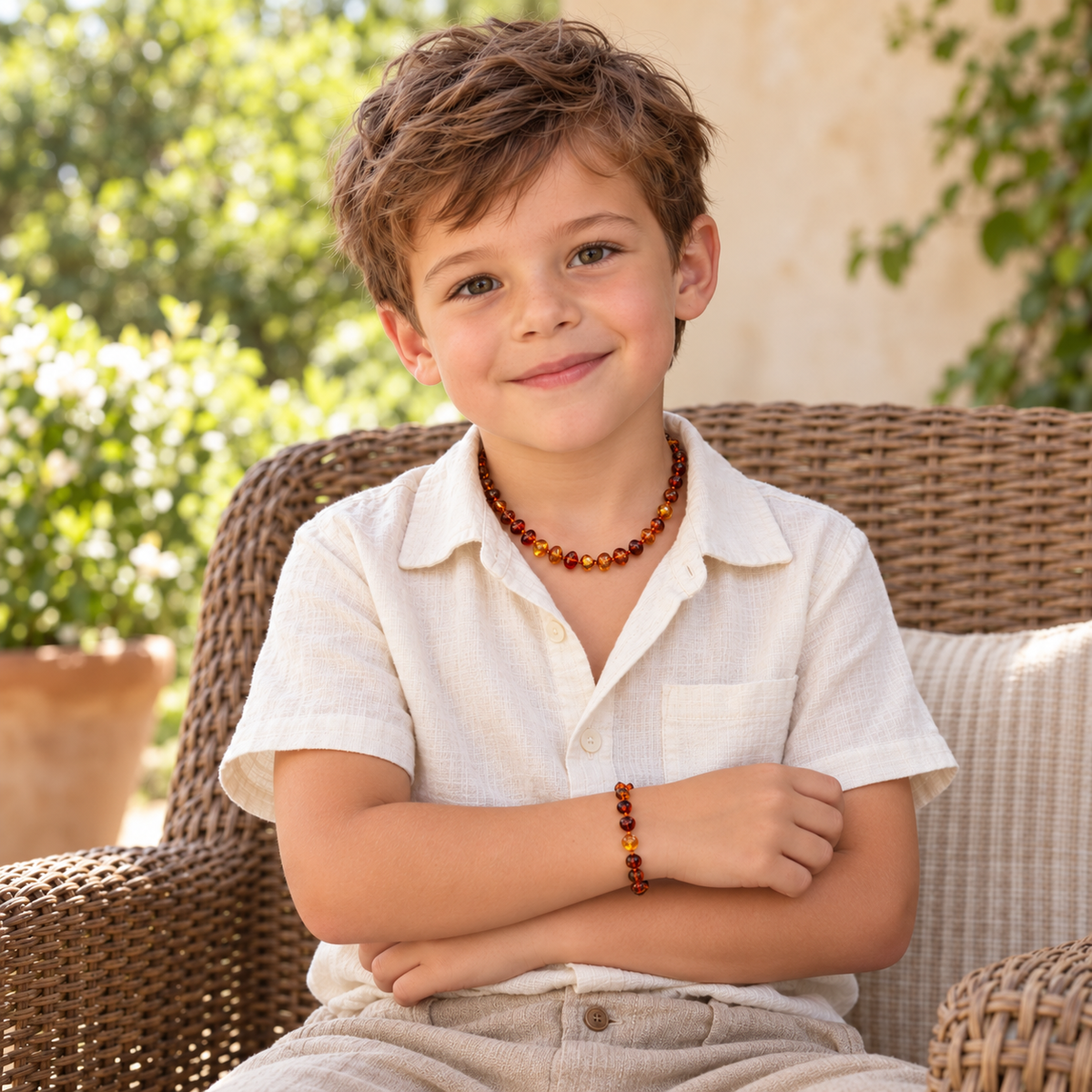 Cognac Amber Necklace + Bracelet Set