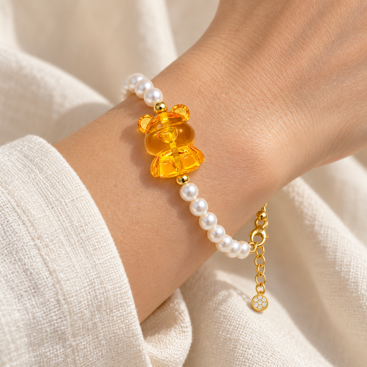 Baltic Amber Teddy Bear Pearl Bracelet – Honey