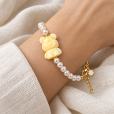 Baltic Amber Teddy Bear Pearl Bracelet – Creamy White